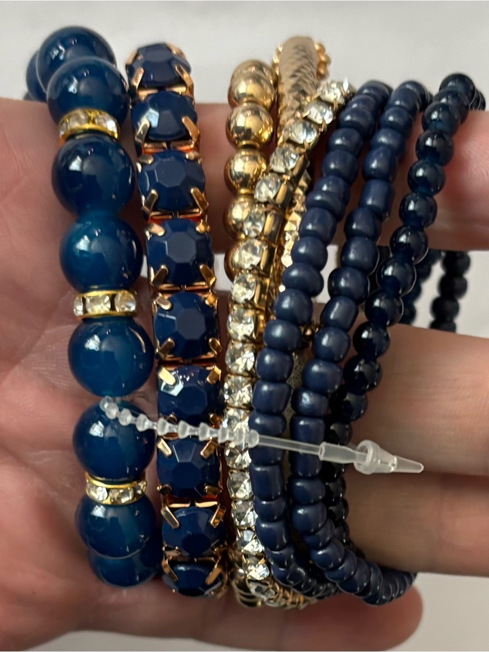 3/$15•7/$25 NWOT 1 set Navy and Gold Women's Beaded Bracelet Stack - Picture 2 of 3
